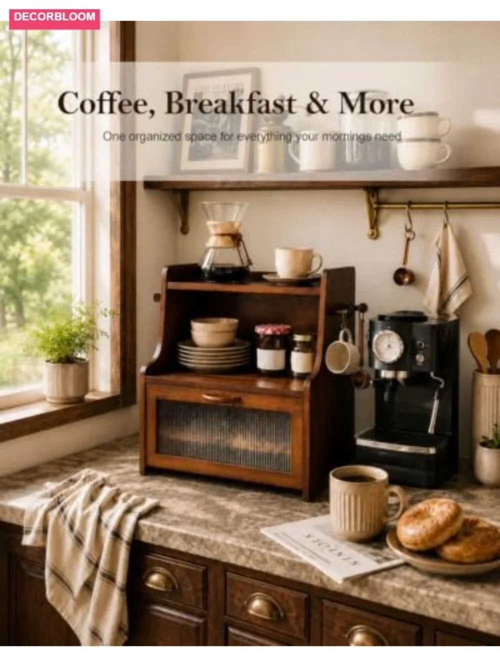 FSC-Certified Bamboo Bread Box with Shelf, Double-Layer Kitchen Countertop